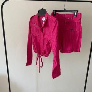 2 piece pink shirt and pink shorts